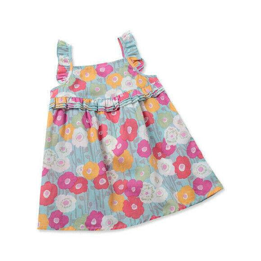 girls dress size 24 months cotton blue floral flutter sleeve baby girls dress - MARIGOLD