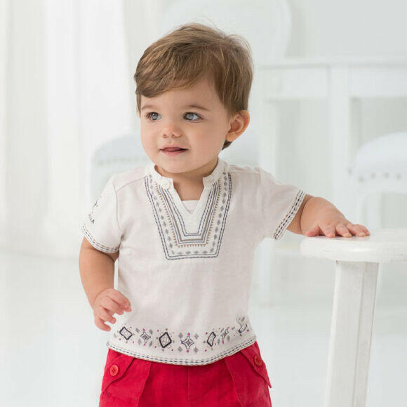 Boys Shirt Size 3 Years New White Short Sleeve Cotton Boys Shirt - MARIGOLD