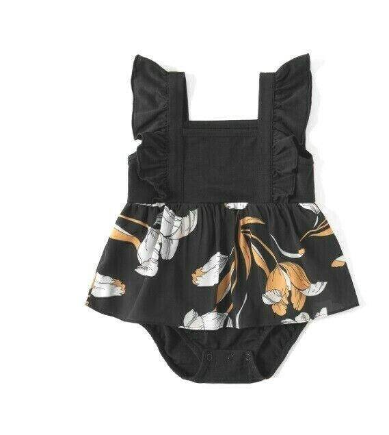 Black Floral Ruffle Baby Dress - MARIGOLD