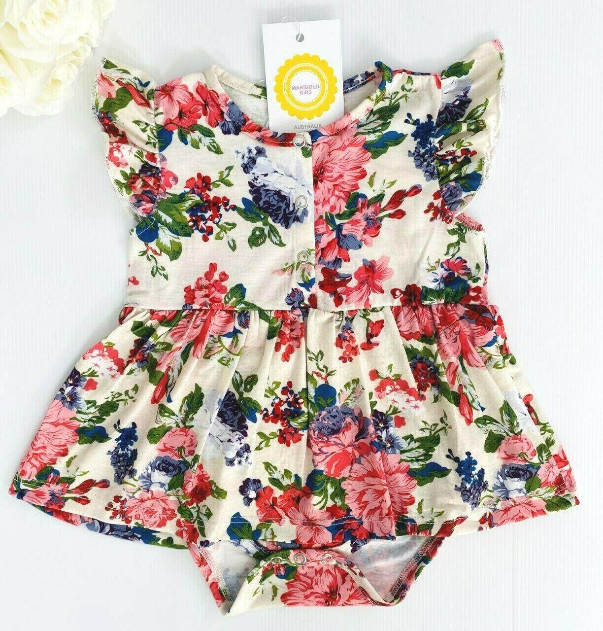 Pink Floral Print Yellow Baby Girl's Dress - MARIGOLD