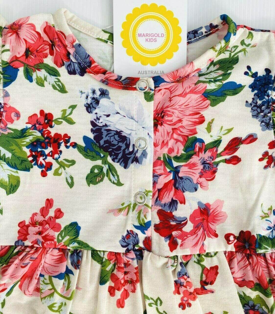 Pink Floral Print Yellow Baby Girl's Dress - MARIGOLD
