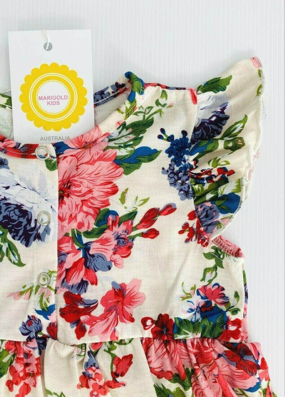 Pink Floral Print Yellow Baby Girl's Dress - MARIGOLD