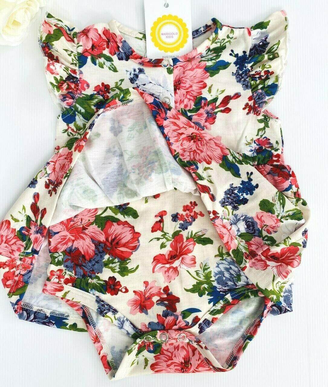Pink Floral Print Yellow Baby Girl's Dress - MARIGOLD