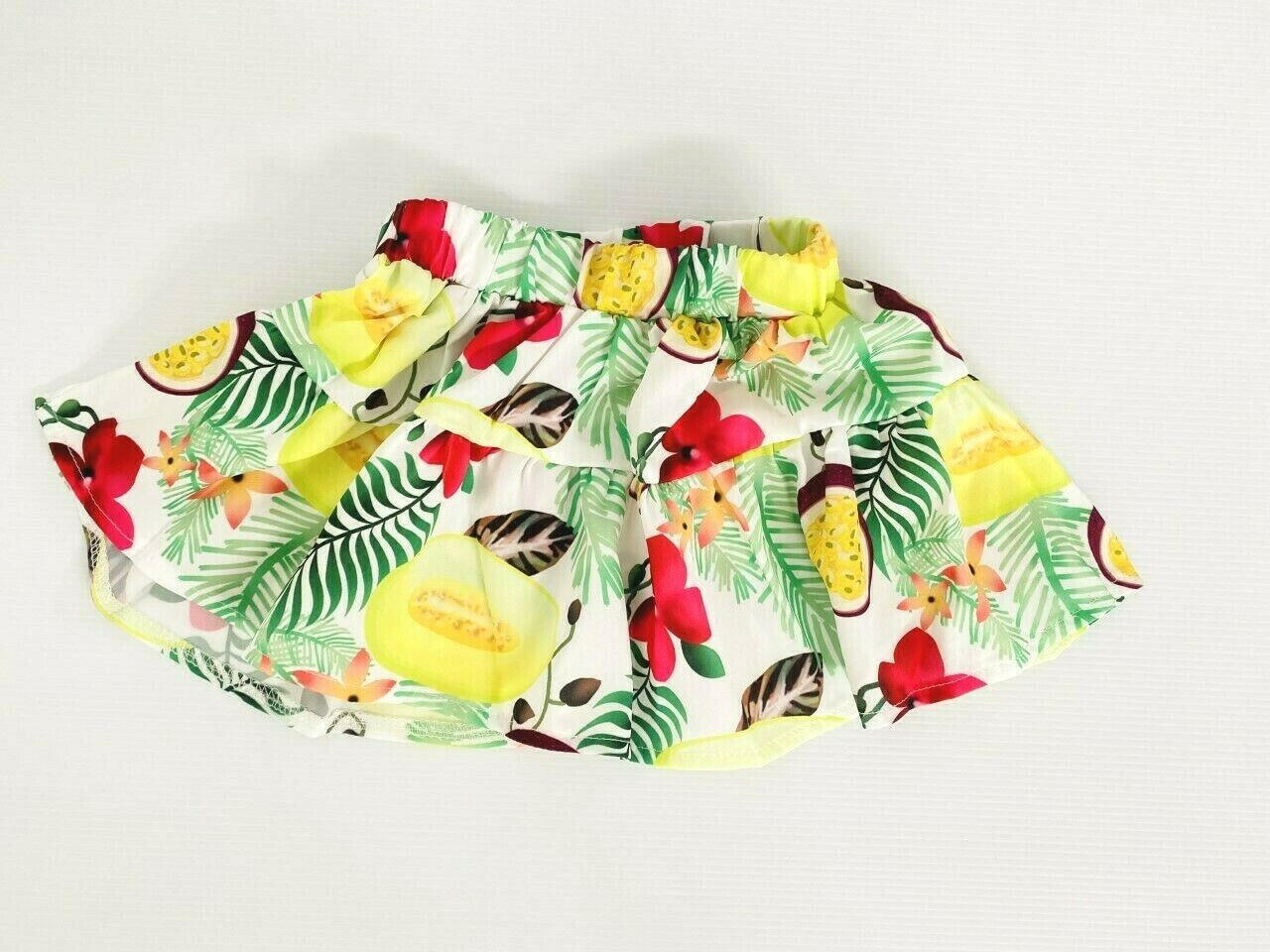 Tropical Fruit 3-Piece Baby Girl Outfit - Bodysuit, Skirt and Headband - MARIGOLD