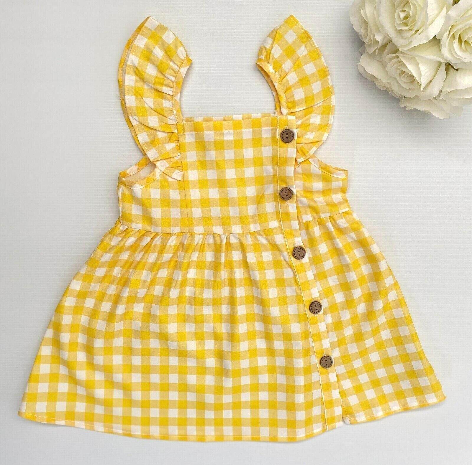 Yellow Gingham Flutter Sleeve Dress - MARIGOLD