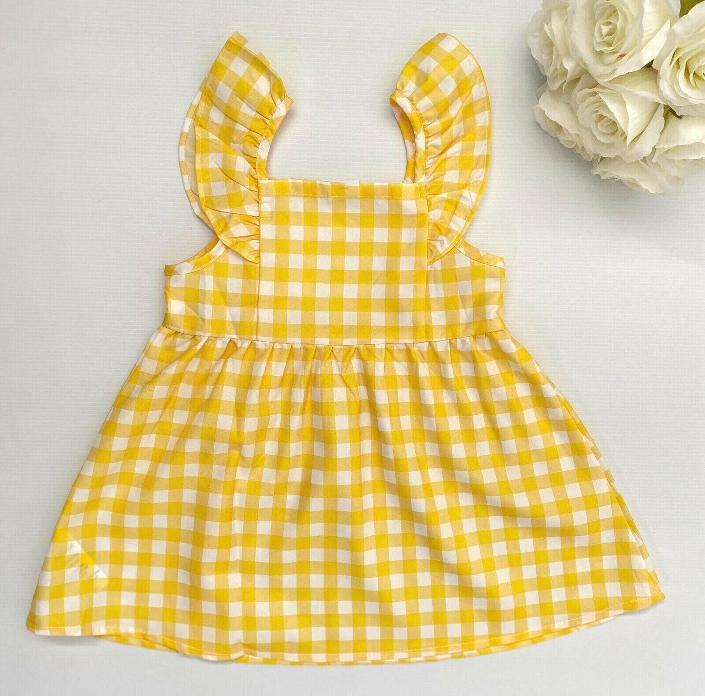 Yellow Gingham Flutter Sleeve Dress - MARIGOLD