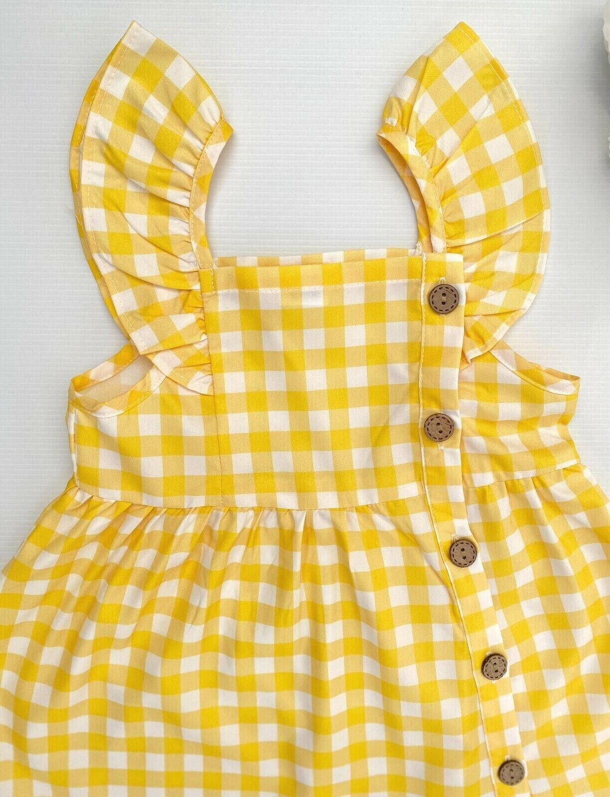 Yellow Gingham Flutter Sleeve Dress - MARIGOLD