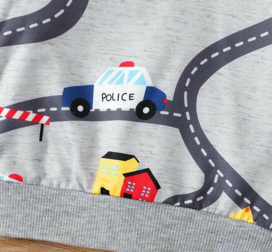 Light Grey Vehicle Print Baby Boys Hoodie Top - MARIGOLD