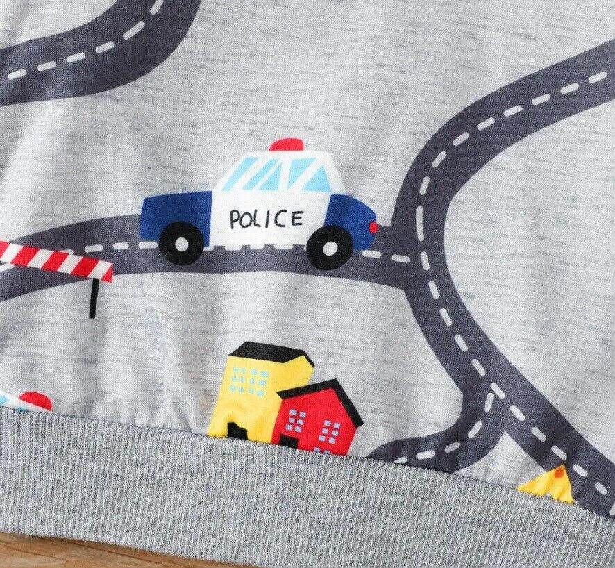 Light Grey Vehicle Print Baby Boys Hoodie Top - MARIGOLD