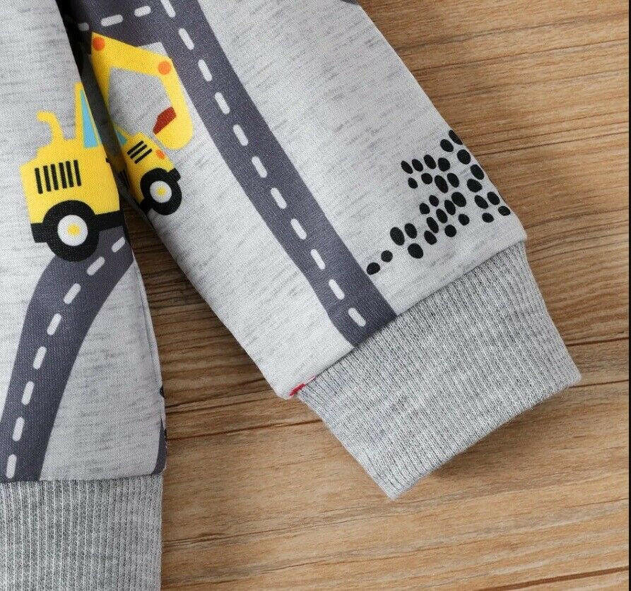 Light Grey Vehicle Print Baby Boys Hoodie Top - MARIGOLD