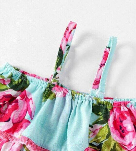 Baby girls clothing new baby girls blue and pink floral romper and headband set - MARIGOLD