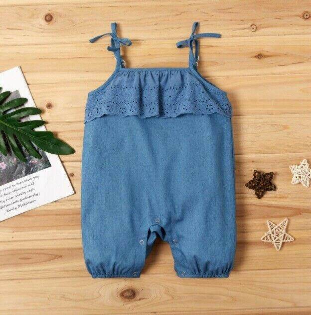 Chambray Shoulder Bow Baby Girl Playsuit - MARIGOLD