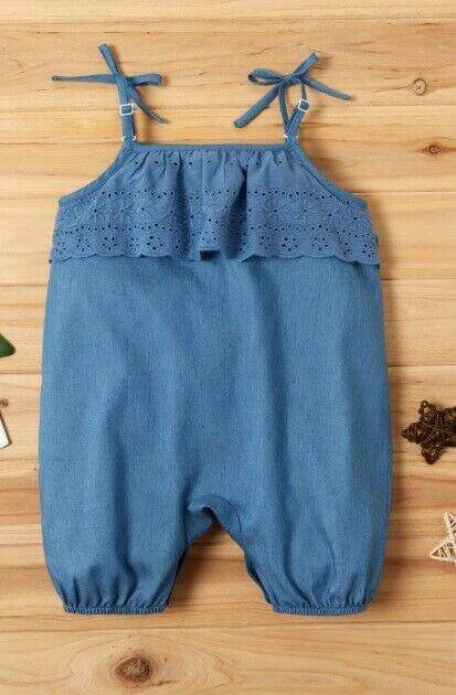 Chambray Shoulder Bow Baby Girl Playsuit - MARIGOLD