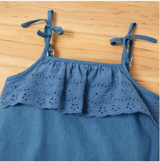 Chambray Shoulder Bow Baby Girl Playsuit - MARIGOLD