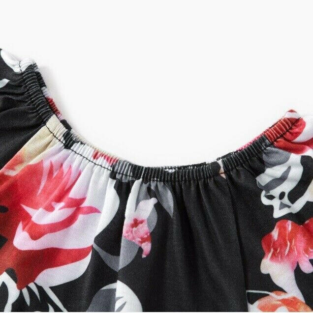 NEW Size 9-12 months Baby Girls Bodysuit Black Floral Flutter Sleeve Romper - MARIGOLD