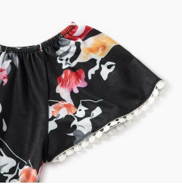 NEW Size 9-12 months Baby Girls Bodysuit Black Floral Flutter Sleeve Romper - MARIGOLD