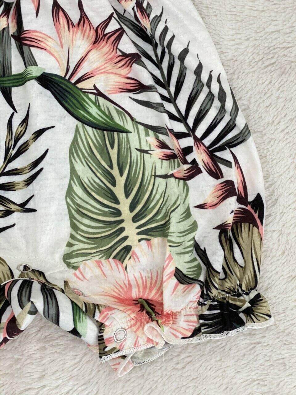 Size 3-6 months Baby Girls Romper New Cute Pink Hibiscus Palm Print Baby Romper - MARIGOLD