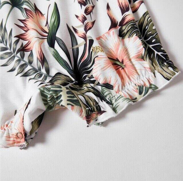 Size 3-6 months Baby Girls Romper New Cute Pink Hibiscus Palm Print Baby Romper - MARIGOLD