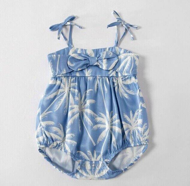 size 3-6 months new baby girls romper blue tropical palms baby girl romper - MARIGOLD