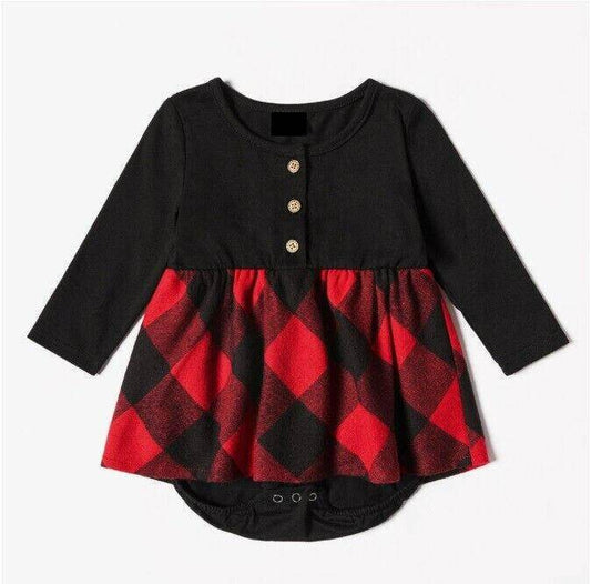 Baby Girls Red & Black Plaid Longsleeve Dress - MARIGOLD