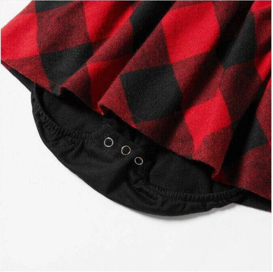 Baby Girls Red & Black Plaid Longsleeve Dress - MARIGOLD