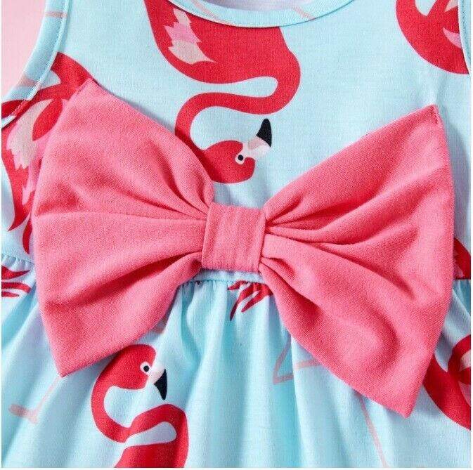 Acqua Blue Pink Flamingo Bow Dress - Baby & Toddler - MARIGOLD