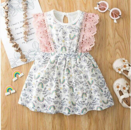 Rainbows and Butterflies Garden Baby Pinafore Dress (9-12M) - MARIGOLD