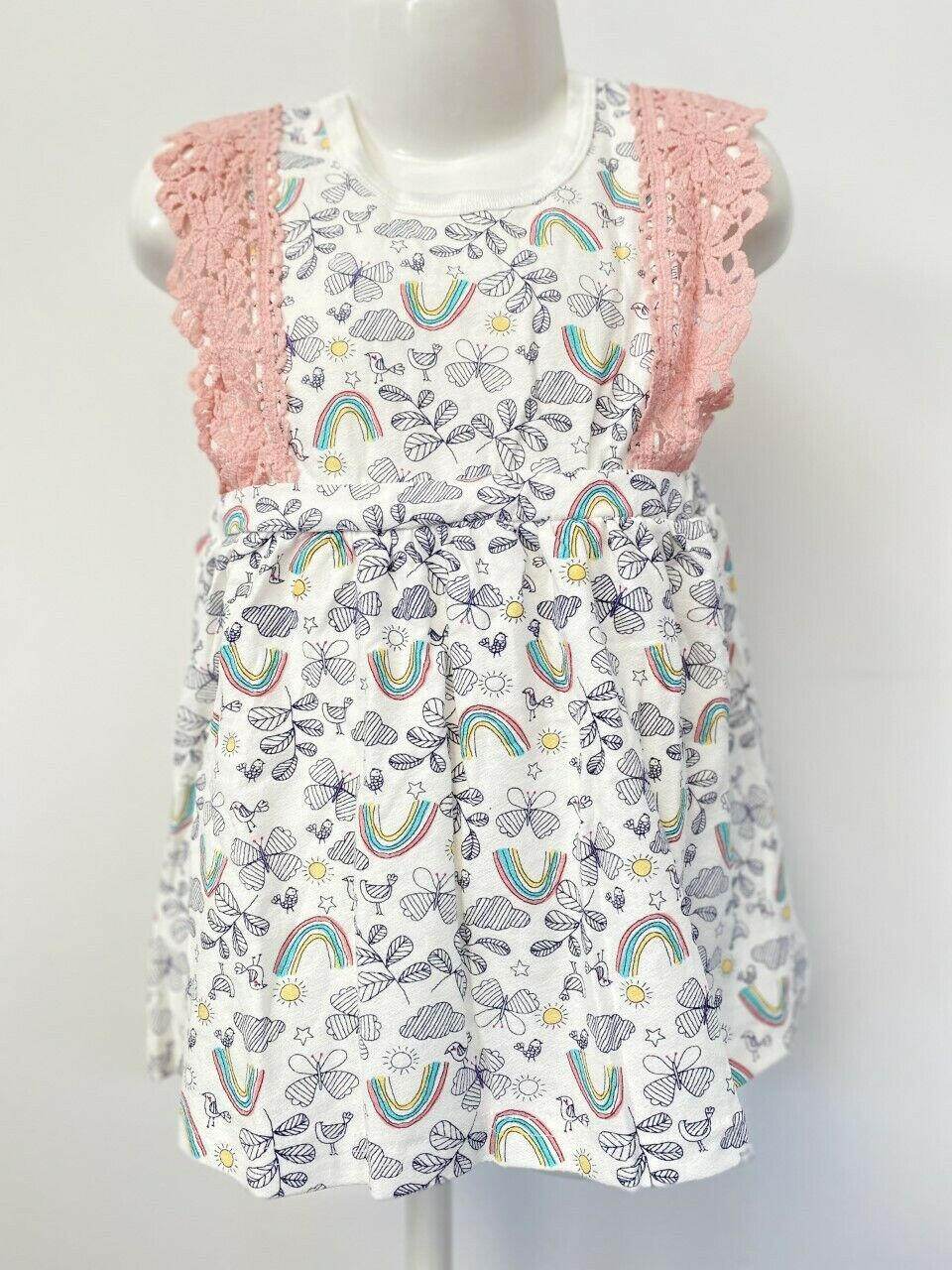 Rainbows and Butterflies Garden Baby Pinafore Dress (9-12M) - MARIGOLD
