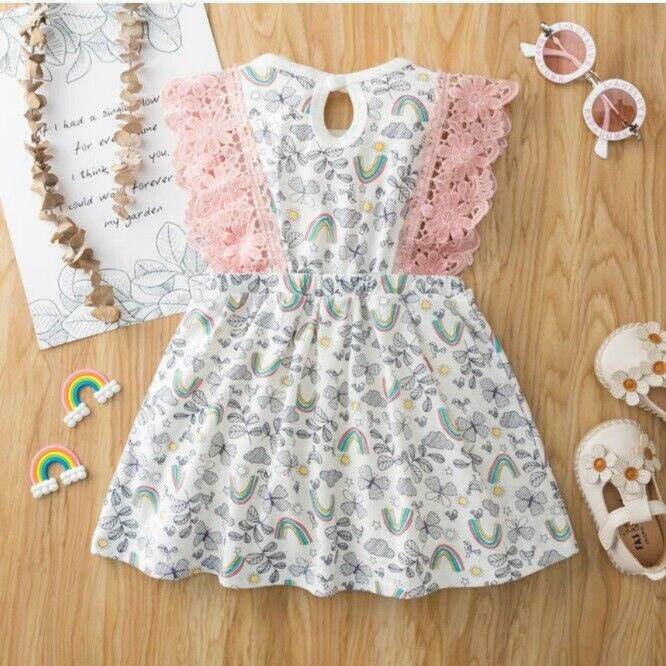 Rainbows and Butterflies Garden Baby Pinafore Dress (9-12M) - MARIGOLD
