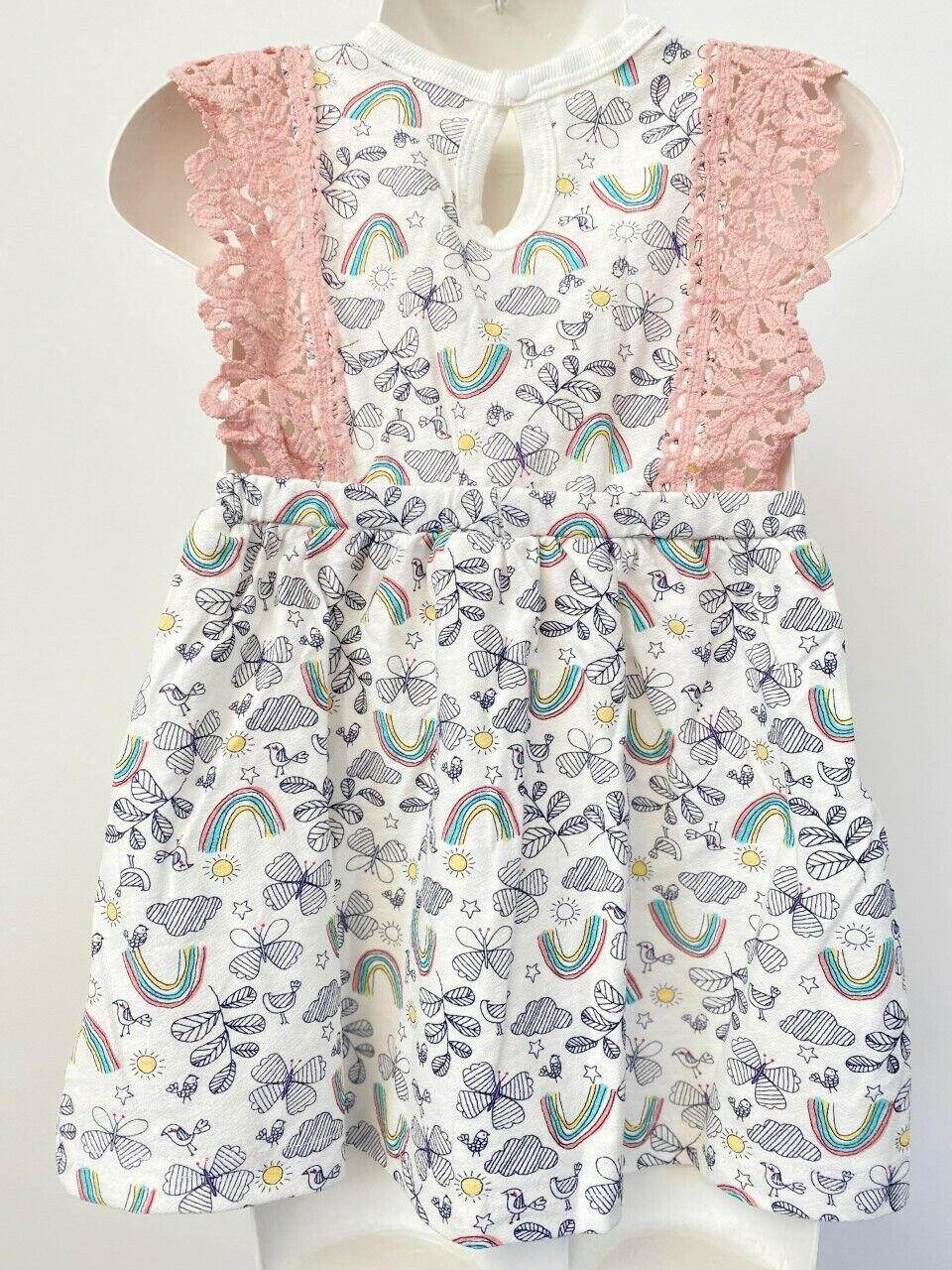 Rainbows and Butterflies Garden Baby Pinafore Dress (9-12M) - MARIGOLD