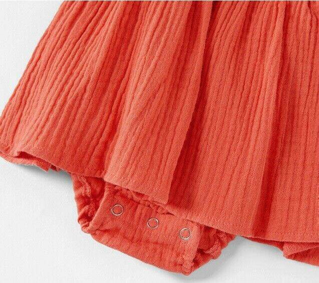 Coral Flutter Sleeve 100% Cotton Baby Girls Dress (3-6 Months) - MARIGOLD