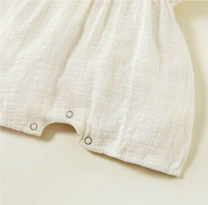 White Lace Trim Romper and Headband set - MARIGOLD