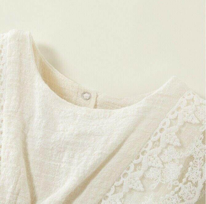 White Lace Trim Romper and Headband set - MARIGOLD