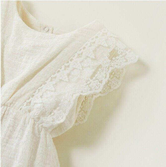 White Lace Trim Romper and Headband set - MARIGOLD