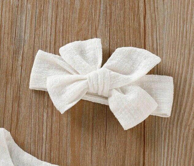 White Lace Trim Romper and Headband set - MARIGOLD