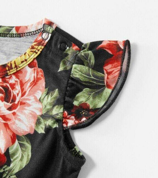Baby Girls Dress Size 0-3m/3-6m Black Floral Dress & Headband- Select Size - MARIGOLD