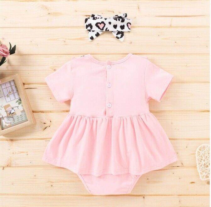 Size 0-3m to 9-12 months Baby Dress Pink Leopard Heart Print Dress & Headband - MARIGOLD