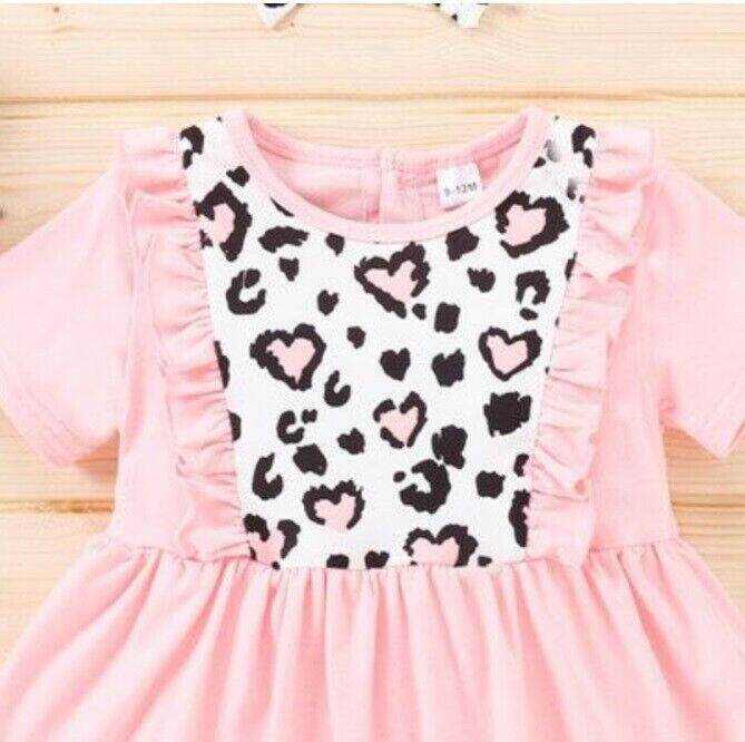 Size 0-3m to 9-12 months Baby Dress Pink Leopard Heart Print Dress & Headband - MARIGOLD