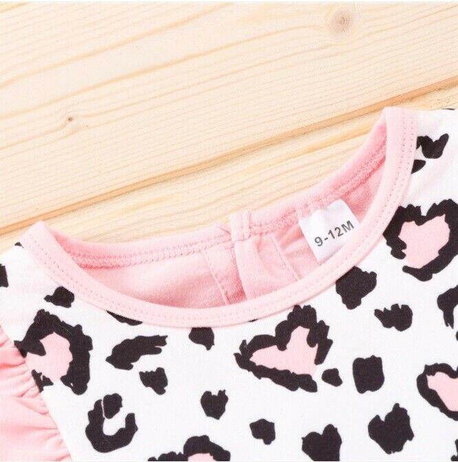 Size 0-3m to 9-12 months Baby Dress Pink Leopard Heart Print Dress & Headband - MARIGOLD