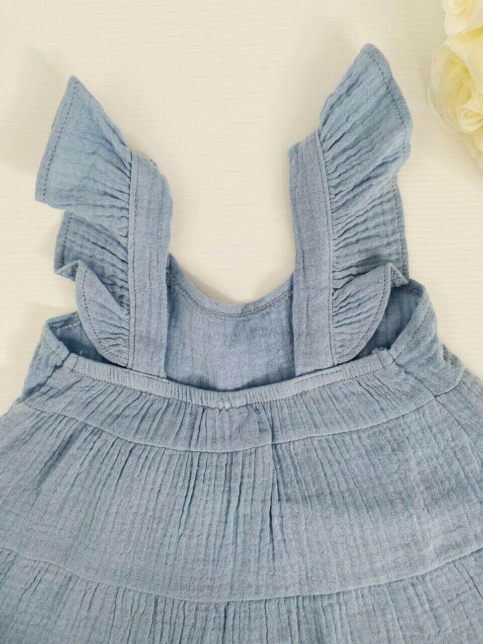 size 3-6 months new baby girls dress blue ruffle sleeve cotton dress & headband - MARIGOLD