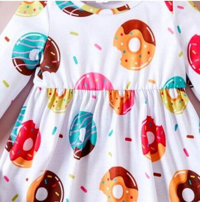 Baby Toddler Girls Donut Print Long Sleeve Dress - MARIGOLD