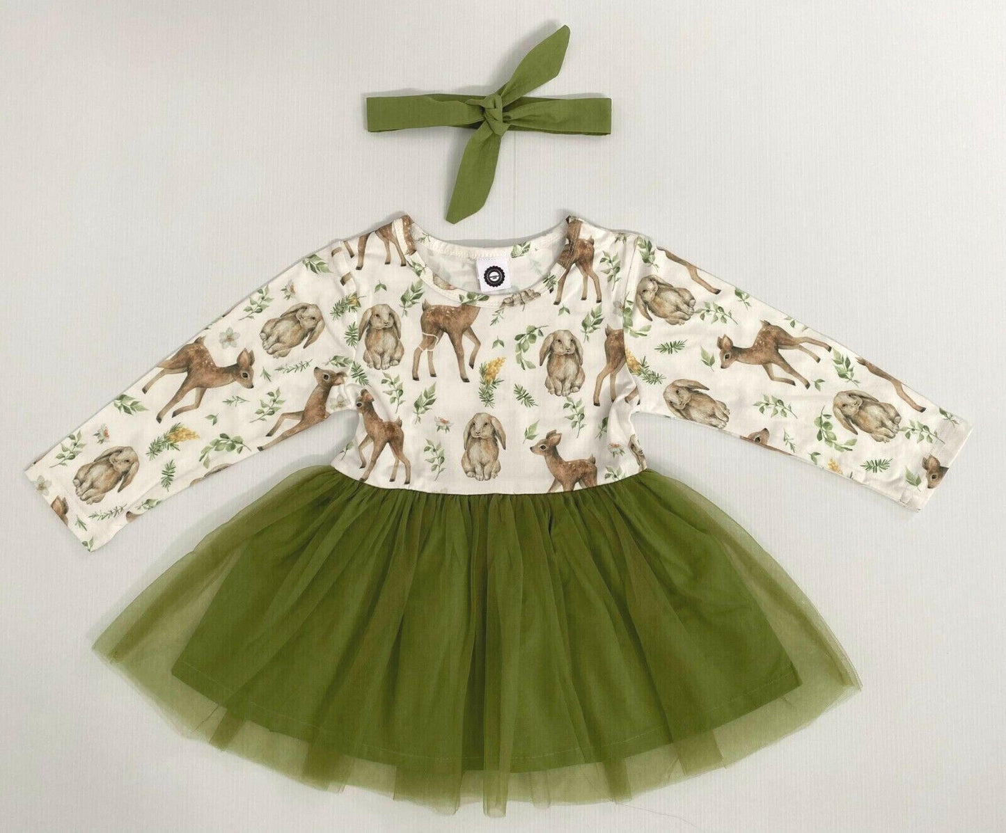 Baby/Toddler Girls Dress New Forest Deer & Rabbit Green Tulle Baby Girls Dress - MARIGOLD