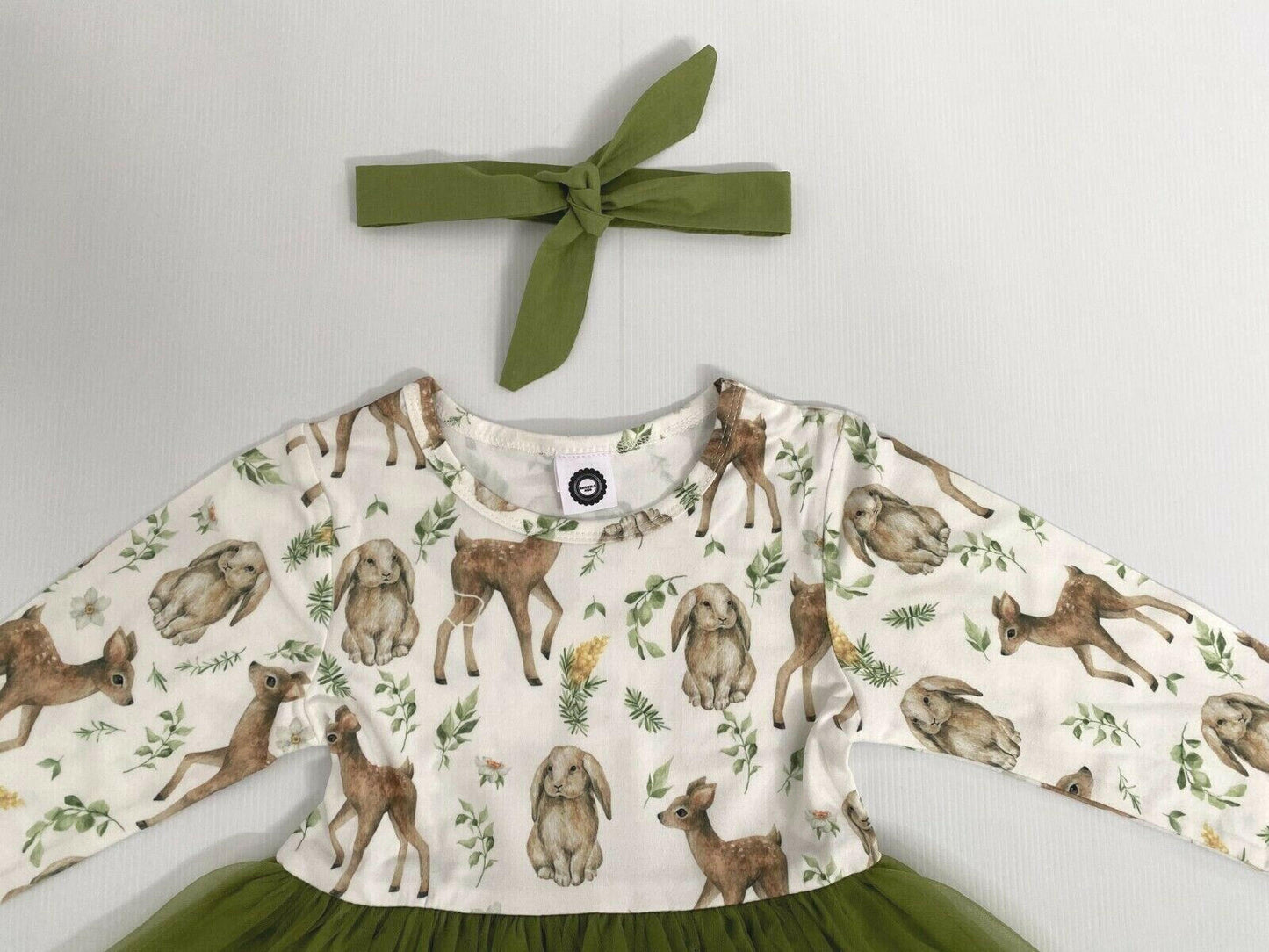 Baby/Toddler Girls Dress New Forest Deer & Rabbit Green Tulle Baby Girls Dress - MARIGOLD