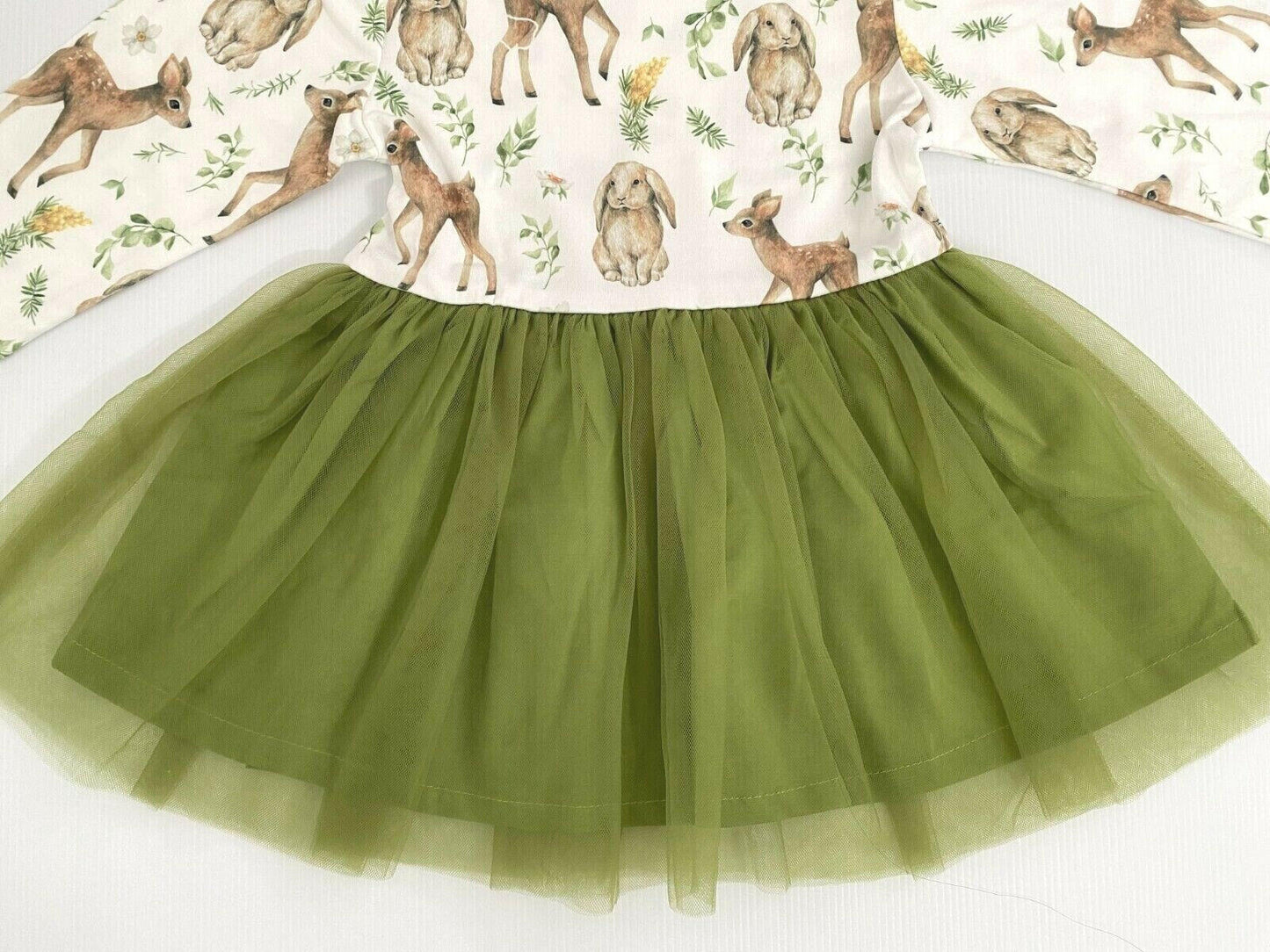 Baby/Toddler Girls Dress New Forest Deer & Rabbit Green Tulle Baby Girls Dress - MARIGOLD