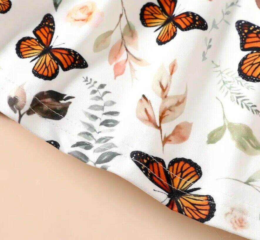 New Baby Toddler Girls Dress - Butterfly and Leaf Print Dress - MARIGOLD