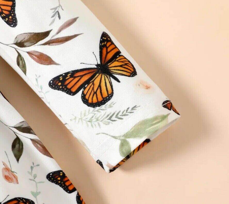 New Baby Toddler Girls Dress - Butterfly and Leaf Print Dress - MARIGOLD