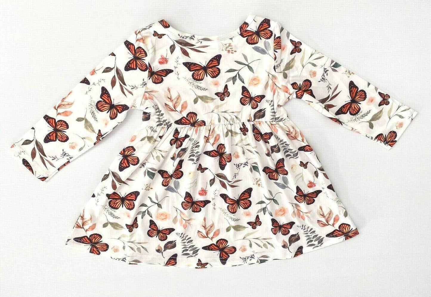 New Baby Toddler Girls Dress - Butterfly and Leaf Print Dress - MARIGOLD