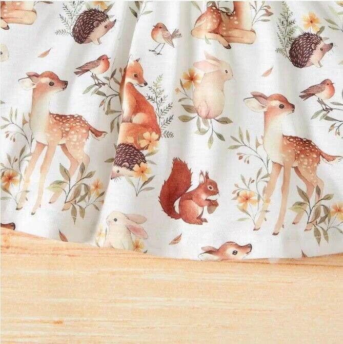 New Baby Toddler Girls Dress - Whimsical Forest Animals Print - MARIGOLD