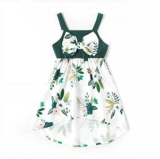 Size 3-6m to 12-18m Baby Girls Dress New Green Floral High-Low Bow Dress - MARIGOLD