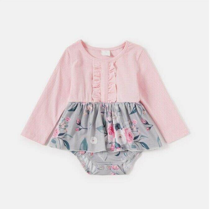 NEW Baby Girls Pink Stripe Floral Long Sleeve Dress - MARIGOLD